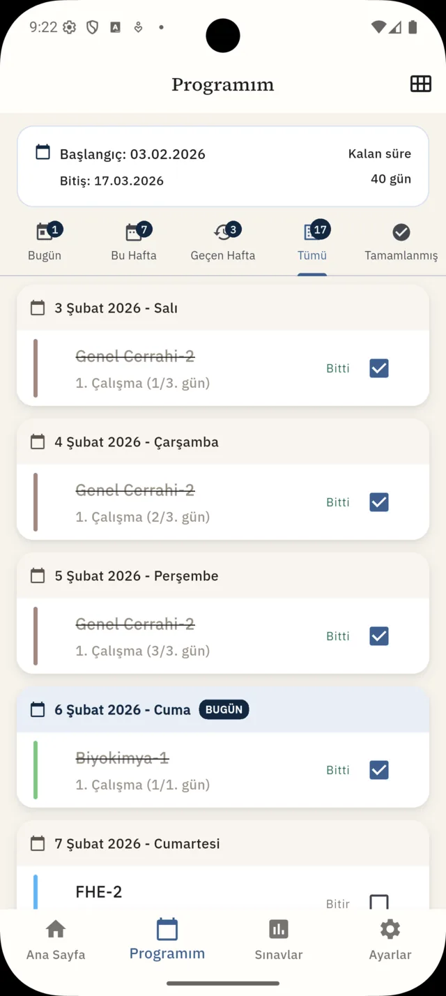 TUSCoach çalışma planında bugünün konu ve tekrar görevleri