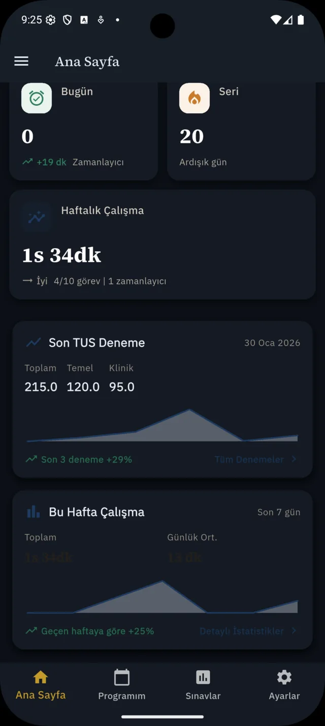 TUSCoach odak seansı ekranında pomodoro çalışma zamanlayıcısı